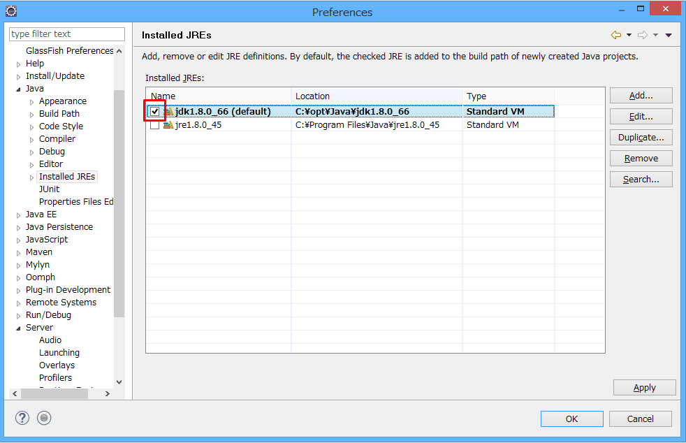 Eclipse Installed JRE